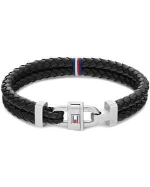 Tommy Hilfiger Leather Braided Bracelet - Black
