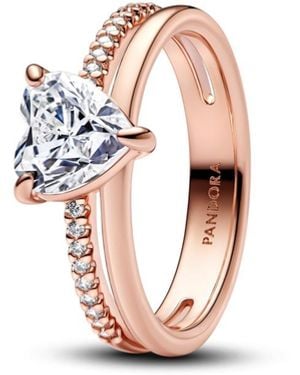 PANDORA Sterling Silver Double Band Heart Ring - Pink
