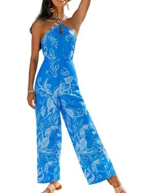 CUPSHE Ocean Drive Tropical Jumpsuit - Blue