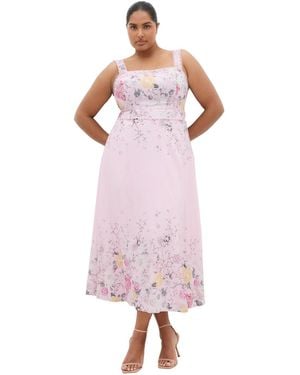 City Chic Plus Size Chelsea Floral-print Scallop-trim Square Neck Maxi Dress - Pink