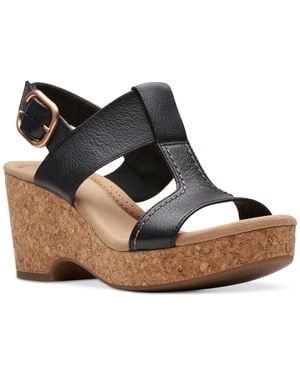 Clarks Giselle Style Wedge Heel Platform Sandals - Black