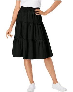 Woman Within Within Elastic-waist Knit Tiered Skirt - Black