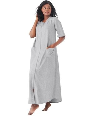 Dreams & Co. Long French Terry Zip-front Robe - Gray