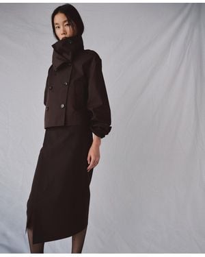 Mango Funnel-neck Cropped Trench Coat - Brown
