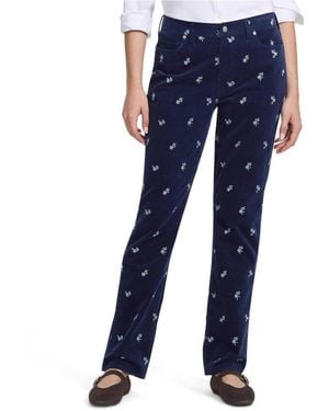 Lands' End Fine Wale Embroidery Corduroy High Rise Straight Leg Pants - Blue