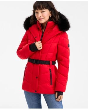 Michael Kors Michael Faux-fur-trim Hooded Puffer Coat - Red
