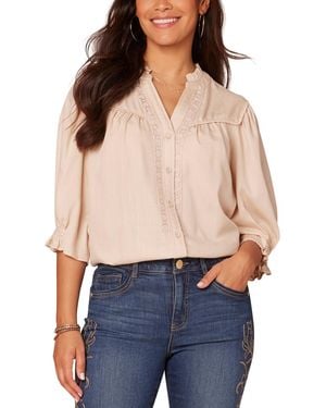 Democracy Crochet Trim Button-front Ruffle Shirt - Blue
