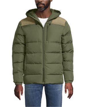 Lands' End Corduroy Max 600 Down Puffer Hooded Jacket - Green