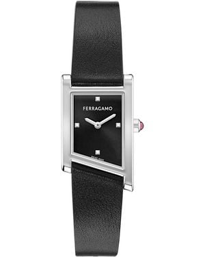 Ferragamo Swiss Asymetrique Black Leather Strap Watch 22x36mm