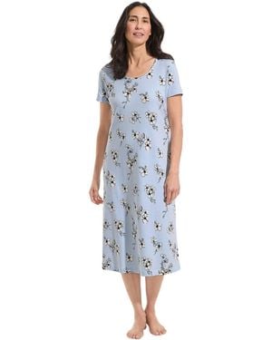 Lands' End Cotton Short Sleeve Midcalf Nightgown - Blue