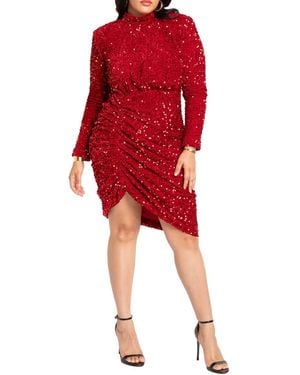 Eloquii Plus Size Ruched Sequin Dress - Red