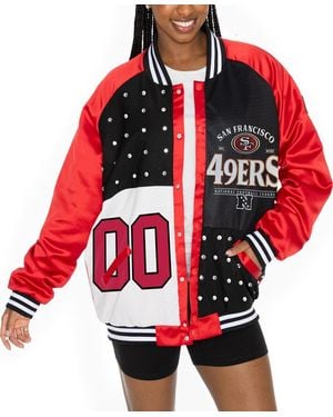 Gameday Couture Scarlet/black San Francisco 49ers Oversized Hot Shot Rhinestone Throwback Full-snap Varsity Bomber Jacket - Red
