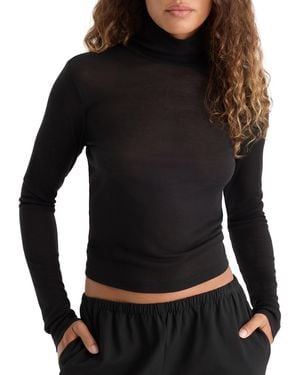 GOOD AMERICAN Sheer Ribbed Turtleneck - Black