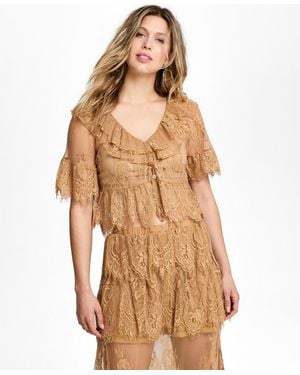 And Now This Lace Short-sleeve V-neck Ruffle Woven Top - Natural