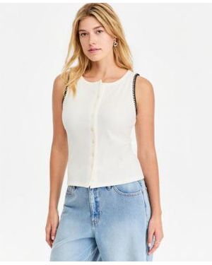 On 34th Sleeveless Rib Knit Whipstitch Button Front Top Macys Exclusive - White