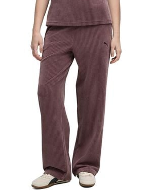 PUMA Elevated Velour Ribbed Straight Leg Pants - Purple