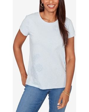 Ruby Rd. Petite Paisley Lace Solid Knit T-shirt - White