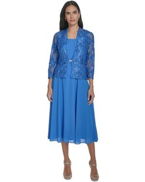 Jessica Howard Petite 2-pc. Soutache Jacket & Chiffon Midi Dress Set - Blue
