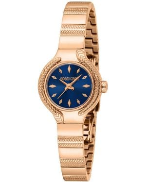 Roberto Cavalli Quartz Rose Gold Stainless Steel Bracelet Watch - Blue