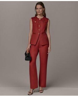 Donna Karan Crewneck Sleeveless Vest Mid Rise Straight Pants - Red
