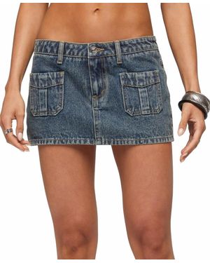 Edikted Ayala Washed Denim Micro Skort - Blue