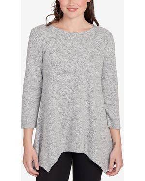 Ruby Rd. Petite Solid Spliced Cozy Knit Top - Gray
