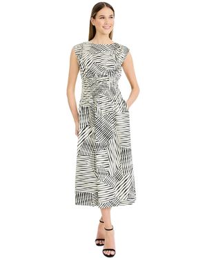 Luxely Printed Boat Neck Sleeveless Midi Dress - Multicolor