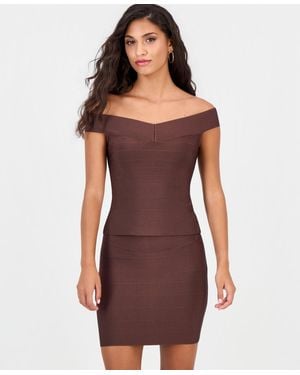 Guess Off-the-shoulder Alexis Bandage Top - Brown