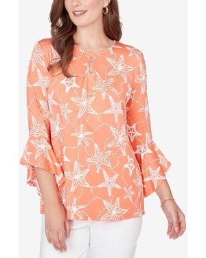 Ruby Rd. Plus Size Starfish Puff Print Flutter Sleeve Top - Pink