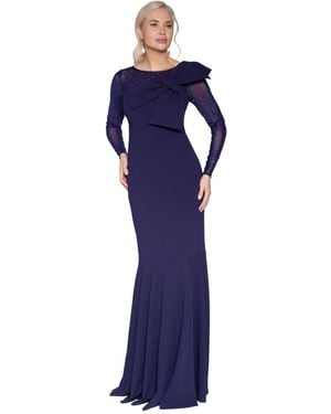 White Tie By Shani Bow Long-sleeve Mesh Gown - Blue