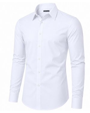James Tailor Men' Slim Fit Long Sleeve Stretch Dress Shirt - White