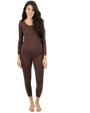 Leveret Matching Family Two Piece Cotton Long Sleeve Shirt And Pants Solid Color Pajamas - Brown
