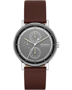 Skagen Signatur Quartz Multifunction Leather Watch - Gray