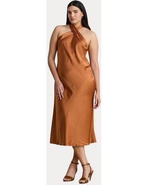 Ralph Lauren Tie-back Charmeuse Halter Cocktail Dress - Brown