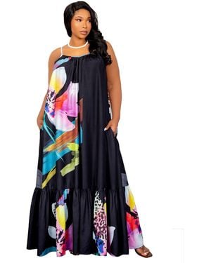 Buxom Couture Floral Voluminous Maxi Dress - Blue