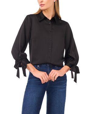 Cece 3/4-sleeve Tie Cuffs Button-down Blouse - Black