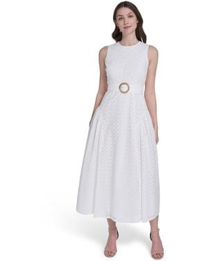 Eliza J Jewel Neck Midi Dress - White