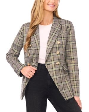 Cece Button Front Double-breasted Plaid Blazer - Gray