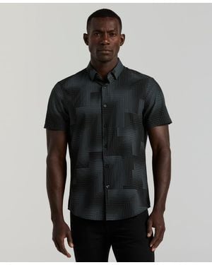 Perry Ellis Slim-fit Linear Geo Print Stretch Shirt - Black