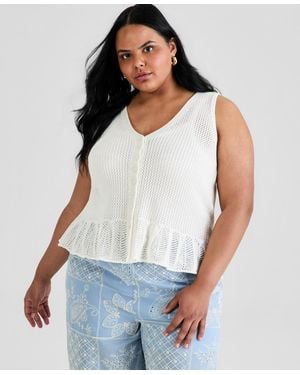 And Now This Trendy Plus Size Peplum Sweater Vest - White