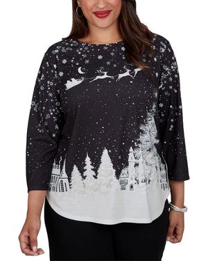 Ruby Rd. Plus Size Snowflake Crewneck 3/4-sleeve T-shirt - Gray