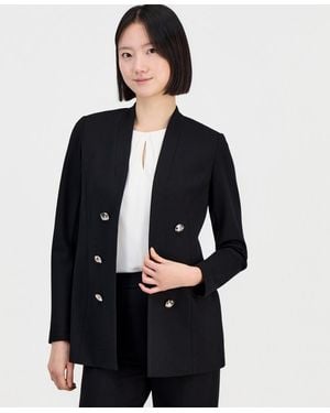 Anne Klein Open-front Stand Collar Blazer - Black