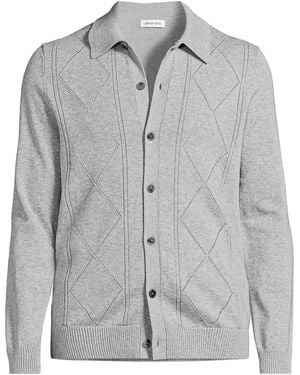 Lands' End Long Sleeve Fine Gauge Cotton Pointelle Argyle Cardigan - Gray
