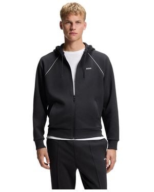 BOSS Boss By Cotton-blend Zip-up Piping Detail Hoodie - Black