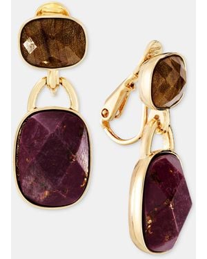 Anne Klein Stone Clip-on Double Drop Earrings - Purple