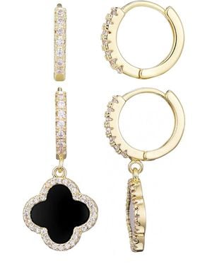 Adornia Gold Cubic Zirconia Halo Clover huggie Set - White
