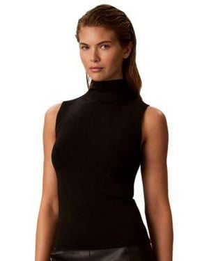 Calvin Klein Cutaway Sleeveless Mock Neck Fitted Sweater - Black