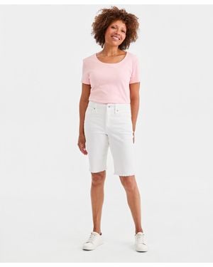 Style & Co. Petite Mid Rise Raw-edge Denim Bermuda Shorts - Blue