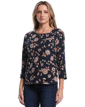 Rafaella Petite Floral 3/4-sleeve Rib-knit T-shirt - Blue