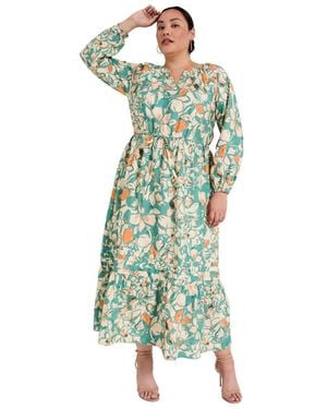 June + Vie June + Vie June + Vie Raglan Puff Sleeve Maxi Dress - Green